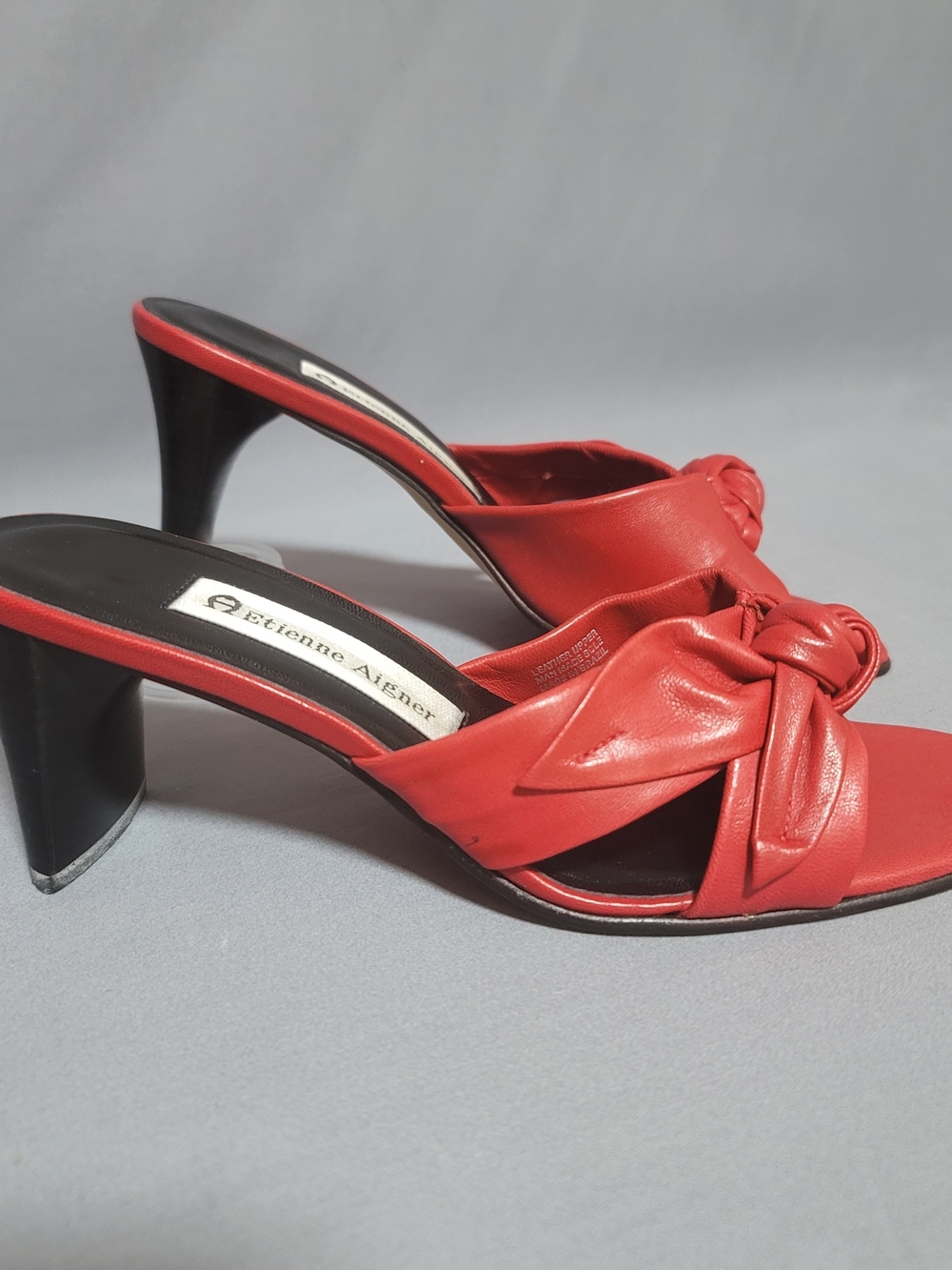 Etienne Aigner Red Knotted Leather Mule Heels